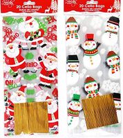 80 pc Santa and Snowman Cellophane Christmas Goody Bags - with Twist Ties Included