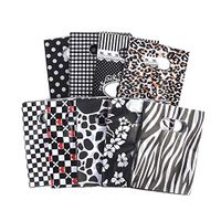 PH PandaHall 500pcs Random Printed Plastic Gift Bags Cut Handle Plastic Bags Black Favor Treat Bags for Candy Jewelry Packaging 20x15cm