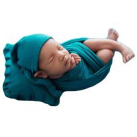 Baby Photography Props Blanket Newborn Photo Shoot Wrap Infant Outfits Boy Girl Costume Hat 3-Piece Set (Cadetblue)