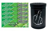 Herb Airtight Container Fresh Kettle with Juicy Jay's Green Apple 1.25 Flavored Hemp Rolling Papers 5 Count DC Crafts Nation- Middle Finger