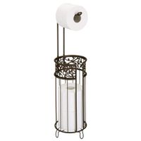 mDesign Metal Freestanding Toilet Paper Roll Holder Stand and Dispenser with Storage for 3 Rolls of Reserve Toilet Tissue - for Bathroom Storage Organizing - Holds Mega Rolls, Floral Pattern - Bronze