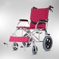 LYYYL Wheelchair Lightweight Folding Portable Transport Chair with Bags Solid Tires Seatbelt Hand Brakes Comfortable Armrest Seat Heavy Duty 220lbs Swing Away Foot Rrests Men and Women (Red)