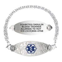 Divoti Custom Engraved Medical Alert Bracelets for Women, Stainless Steel Medical Bracelet, Medical ID Bracelet w/Free Engraving – Lovely Filigree Tag w/Handmade Byzantine-Deep Blue-8.0"