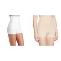 Maidenform Flexees Women's 2 Pack Shapewear Minimizing Hi-Waist Boyshort, White/Latte Lift, Small