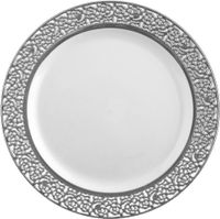 Decor Elegant Disposable Premium Heavy Weight 10.25" Dinner Plates, Inspiration Silver & White, 40 Count