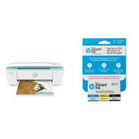 HP DeskJet 3755 All-in-One Compact Printer with Wireless Printing - Seagrass Accent (J9V92A) with Instant Ink Prepaid Card for 50 100 300 Page per Month Plans (3HZ65AN)