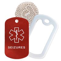 Seizures Medical Alert ID Necklace with Red Tag, White Silencer, and 30'' USA Chain - 154 Color Choices