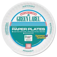 AJM Packaging White Uncoated Green Label Paper Plate, 6 inch - 1000 per case.