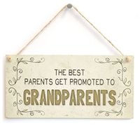 TattyaKoushi 5"x10" Hanging Wooden Sign, The Best Parents Get Promoted to Grandparents - Gift Sign Baby Announcement Gift for Grandparents to Be