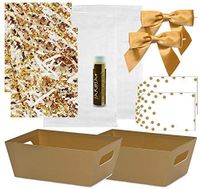 Pursito Gift Basket Making Kit 7" x 5" x 3" Includes: Metallic Gold Basket, Crinkle, Cellophane Bag, Gold Bows & Gift Tags - 2 Sets Wedding, Christmas & Birthday Gifts