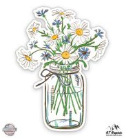 Daisies in Mason Jar - 3" Vinyl Sticker - For Car Laptop I-Pad Phone Helmet Hard Hat - Waterproof Decal