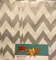 Chevron Stripe SILVER Food Treat & Favor Paper Bags 12 Pk 5X7 - Twilight Parties