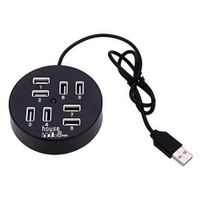 Yohii Round Shape 8 Port High Speed USB 2.0 Hub Mobile Charger with LED Light for Mac, Windows, Linux Systems PC, Tablets(Black)