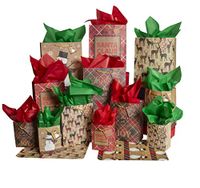Besti Christmas Gift Bags w/Holiday Tissue Paper and Flat Wrap (28-Piece Set) Small, Medium, and Large Sizes | Reusable Present Giving | Santa Claus, Reindeer, Snowman