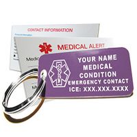 My Identity Doctor - Custom Engraved Medical Alert ID Keychain Tag, Plastic, Rectangle, Purple, Small 2.25 x .79 Inch