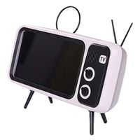 Lishiny Mini Speaker Retro TV Mobile Phone Screen Stand Wireless Portable Audio Speakers (Silver Gray-B)