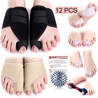 Bunion Corrector & Relief Kit-12 PCs-Adjustable Bunion Splints, Bunion Protective Sleeves, Toe Separators, Exercise Strap & Spiky Massage Ball-Pain Relief in Hallux Valgus, Hammer Toe & Tailor Bunion