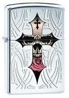 Zippo Skull and Cross Pocket Lighter, High Polish Chrome