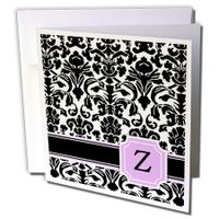 3dRose Personal initial Z monogrammed pink black and white damask pattern girly stylish - Greeting Cards, 6 x 6 inches, set of 12 (gc_154401_2)