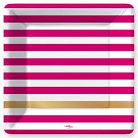 Design Design Kenzie Fuchsia White Gold Stripe Paper Dinner Plates (8 count)