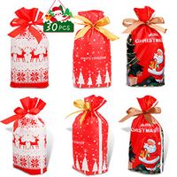 Konsait 30Count Christmas Candy Bags, Christmas Drawstring Gift Bags, Christmas Goody Bags with Bow-Tie, Christmas Holiday Treats Bags Xmas Accessories Christmas Party Favors Supplies Gift Wrapping