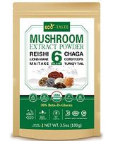 ECO-TASTE 6 Blend Mushroom Extract Powder 100g Beta-D-Glucan 30%,USDA Organic, Lions Mane, Reishi, Cordyceps, Chaga, Turkey Tail, Maitake,Real Fruiting Body Supplement