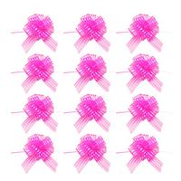 Healifty 12pcs Festival Yarn Pull Bows Gift Basket Knot with Ribbon Strings for Christmas Gift Wedding Present Decoration (Rosy)
