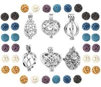Top Plaza Natural Lava Rock Stone Aromatherapy Essential Oil Diffuser Silver Locket Pendant With 6 Dyed Lava Beads(Pack Of 6)
