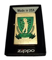 Zippo Custom Lighter - Golfer Green Shield with Silouette - Regular Gold Dust