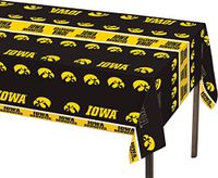 Creative Converting 729900 Collegiate Plastic Table Cover, 54 by 108", University of Iowa, Black/Gold