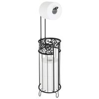 mDesign Metal Freestanding Toilet Paper Roll Holder Stand and Dispenser with Storage for 3 Rolls of Reserve Toilet Tissue - for Bathroom Storage Organizing - Holds Mega Rolls, Floral Pattern - Black