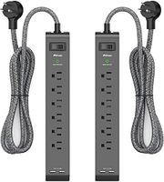2 Pack Surge Protector Power Strip with 6 Outlets 2 USB Ports 5-Foot Long Heavy-Duty Braided Extension Cords Flat Plug 900 Joules 15A Circuit Breaker Wall Mount for Home Office ETL Listed