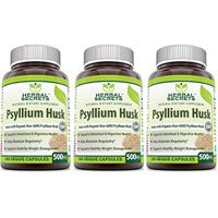 Herbal Secrets Psyllium Husk 500 Mg 500 Veggie Capsules (Pack of 3-500 Capsule Bottles)