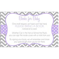 Simple Chevron Bring A Book Cards, Baby Shower, Purple, Gray, Grey, Chevron, Stripes, Polka Dots, Dots, Baby Sprinkle, Baby Book, Baby Library, Girl Baby Shower, Girls, 24 Printed Book Inserts