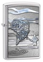 Zippo Custom Lighter: Fishing, Jumping Bass - Brushed Chrome 78663