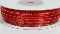 Ben Collection 1/8" X 100 Yards Double Face Satin Ribbon with Metallic Gold & Silver Edge (Red & Gold)