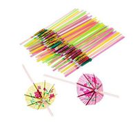 100PCS Disposable Bendable Drinking Straws Tropical Umbrella Parasol for Hawaiian Beach Cocktail Luau Party Decorations Supplies
