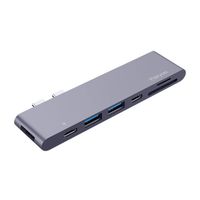 USB C Hub, Best 7 in 2 Type-c Adapter dock 40Gbs with Thunderbolt 3, USB-C Data Transfer, 4k/5K HDMI,100w USB-C Multiport Dongle to powered 2 usb 3.0 Ports, SD/Micro Card Reader for MacBook Pro - Gray