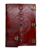 Vintage Seven Chakra Medieval Stone with Small Pentagram Leather Journal Handmade Leather Diary Genuine Notebook & Sketchbook