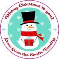 Christmas Design Die Cut Personalized Vinyl Stickers Custom Personalized with Your Text for Presents, Christmas Cards & Letters, Gifts, Packages & Boxes, and More (Snowman)