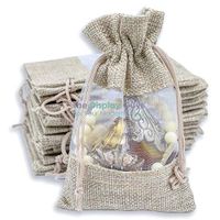 96-Pack X-Large Linen Burlap & Sheer Organza Gift Bag with Drawstring (Beige, 7.5x11.5), for Party Favors Cosmetic Samples & Treats Mesh Pouch by TheDisplayGuys
