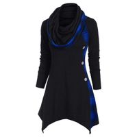 RUIVE Women's Plaid Print Blouse Turtleneck/Hooded Button Asymmetric Tops Casual Long Tartan Tunic Sweatshirt