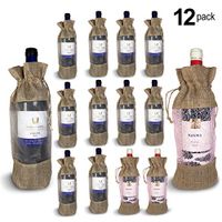 NDN LINE 12 PCS Burlap Wine Gift Bags | Organic Jute Bottle Bag with Drawstring (Brown) | 10 White Window 2 Pink Window