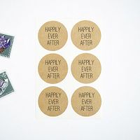 Happily Ever After Kraft Round Stickers by Once Upon Supplies, Rustic Brown Circle Seals and Labels for Wedding Invitations and Favors, 1.5 Inches, 60 Stickers