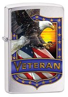 Zippo Lighter: Veteran Shield with Eagle - Brushed Chrome 79983