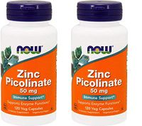 Now Foods Zinc Picolinate, 120 caps 50mg (2-Pack)