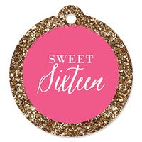 Chic 16th Birthday - Pink and Gold - Birthday Party Favor Gift Tags (Set of 20)