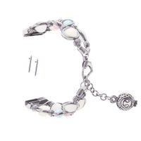 KuToo Compatible with Samsung Galaxy Watch 46mm Band, Women/Girls Adjustable Stainless Steel Wristband Light Luminous Pearl Bracelet, Silver