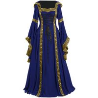 smallwoodi Christmas Dress,Christmas Costumes,Women Lace Up Long Sleeve Floor Length Medieval Dress Halloween Costume Hooded Square Collar Trumpet Sleeve Large Sleeve Dress Blue XXL
