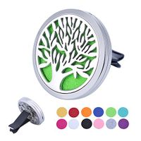 HOUSWEETY Car Air Freshener Aromatherapy Essential Oil Diffuser - Tree of Life Stainless Steel Locket,12 Refill Pads (Dull Silver-38mm)